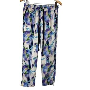 J.Crew Floral Stripe Pull On Pants Blue Purple White Drawstring Trousers Size 4
